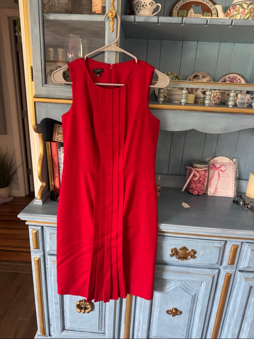Talbots Petite Bright Red Pleated Front Dress Top - Picture 5 of 5